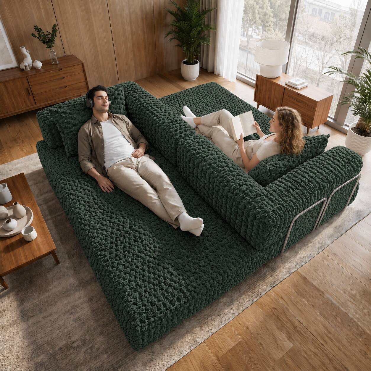 Alt View 2. Famapy - Convertible Folding Sofa Bed Couch 2-in-1 Loveseat with Plush Fabric Detachable Metal Support Brackets for Living Room - Dark Green.
