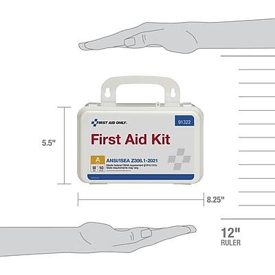 First Aid Only  
91322  
5.5" First Aid Kit  
ANSI/ISEA Z308.1-2021  
IE 10  
8.25"  
12" RULER
