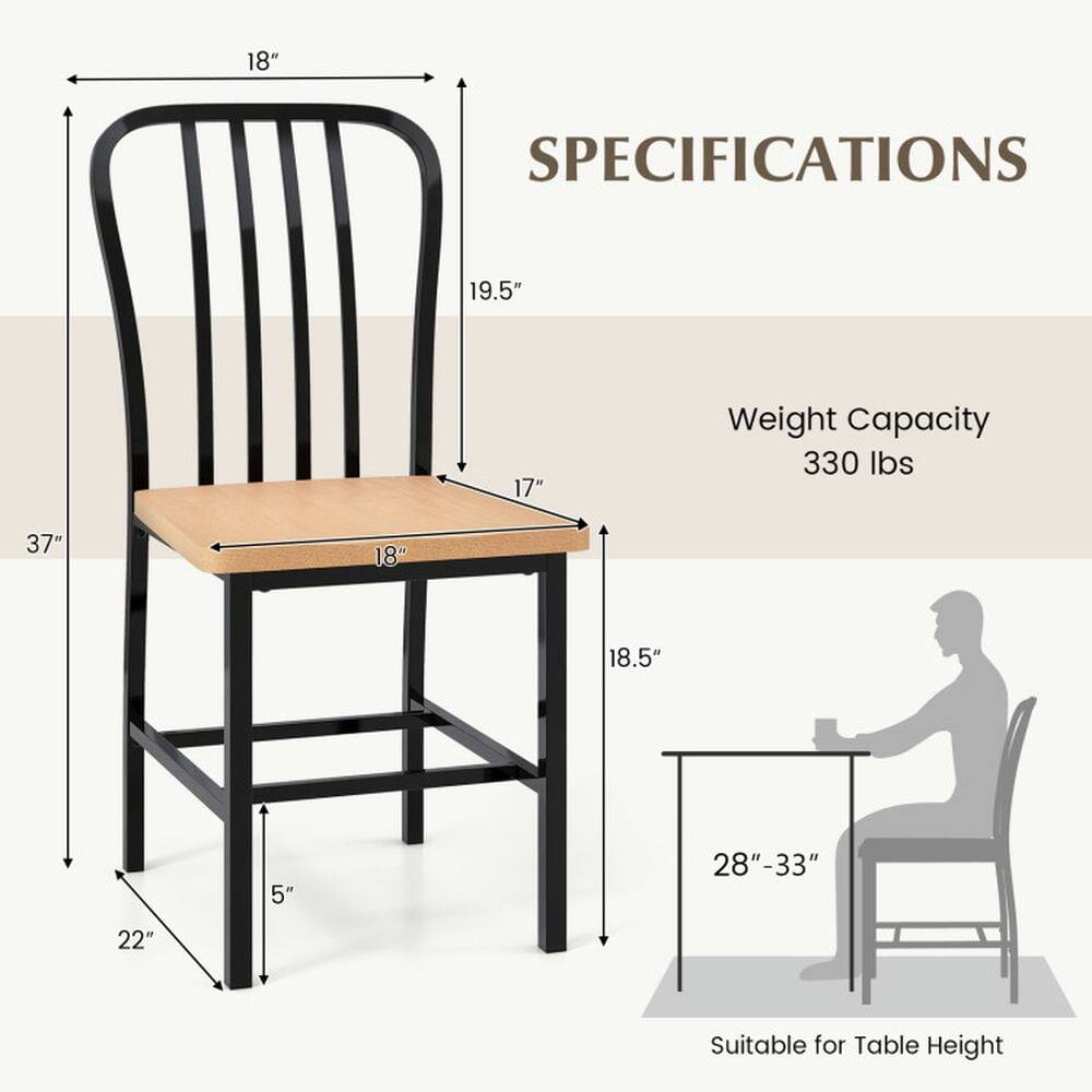 **SPECIFICATIONS**

- **Weight Capacity:** 330 lbs
- **Dimensions:**
  - Height: 37"
  - Seat Height: 18.5"
  - Seat Depth: 18"
  - Seat Width: 19.5"
  - Back Height: 18"
  - Back Width: 18"
  - Armrest Height: 17"
  - Leg Width: 22"
  - Leg Height: 5"
- **Suitable for Table Height:** 28" - 33"