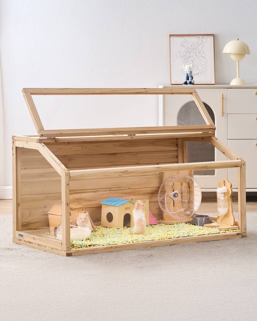 VEVOR Wooden Hamster Cage, 270° Viewing Hamster Habitat, 48 x 20 x 20in ...