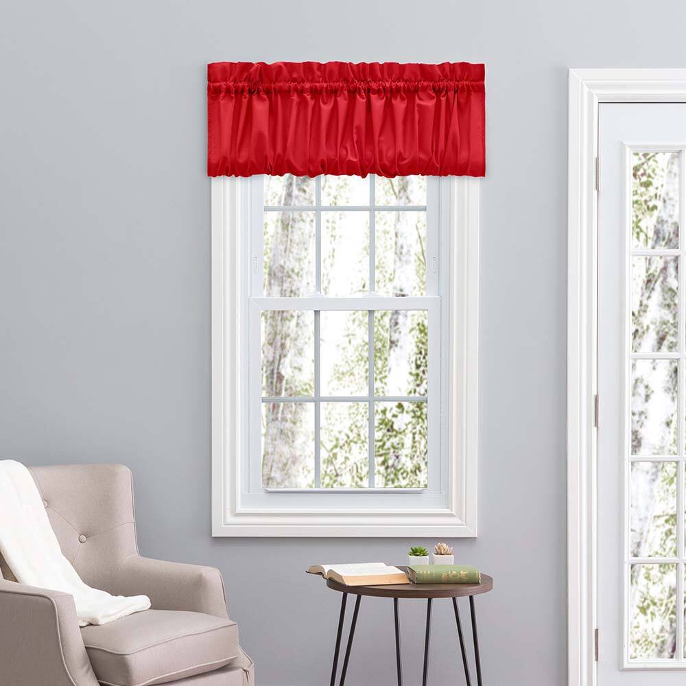 Angle. Ellis Curtain - Ellis Stacey 1.5" Rod Pocket High Quality Fabric Solid Color Window Balloon Valance 60"x15" Red - Red.