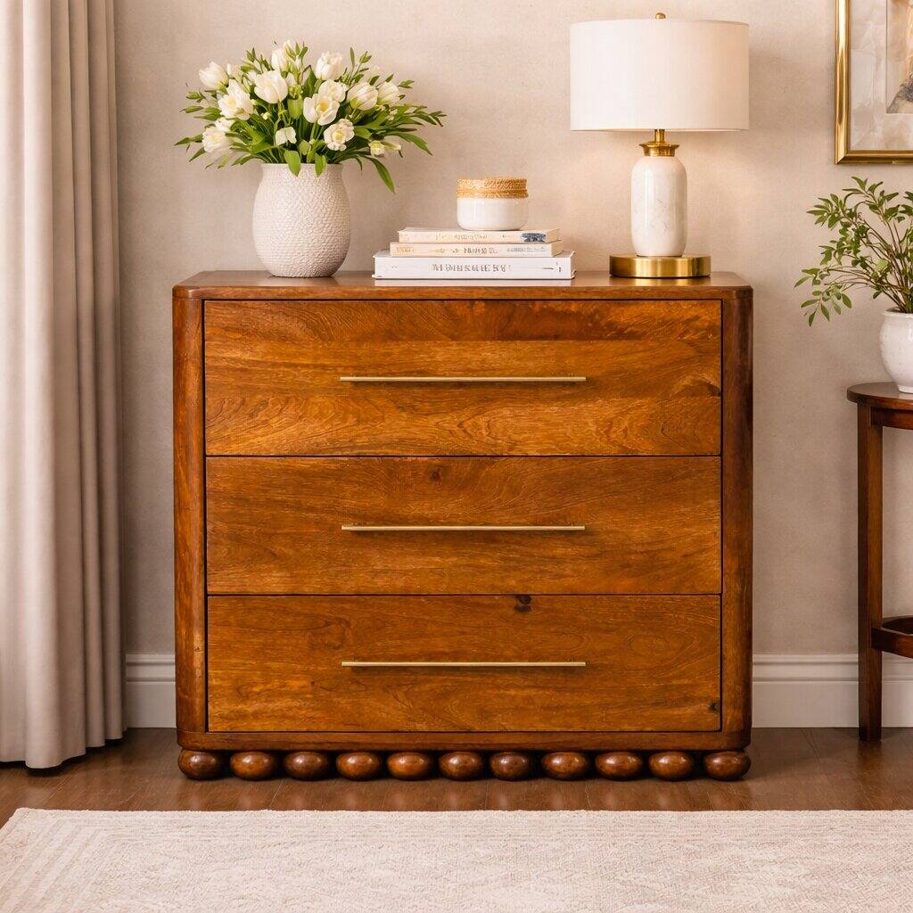 Angle. Artisan Furniture - Artisan Furniture Solid Wood Bola Three Drawer Chest, Brown - Brown.