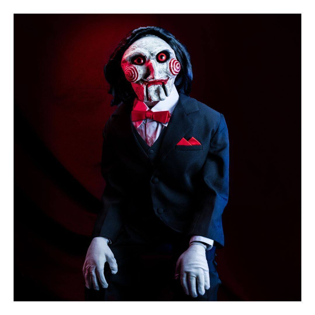Left. Trick or Treat Studios - Trick or Treat Studios - Saw Billy the Puppet 1:1 Scale Deluxe Prop Replica.