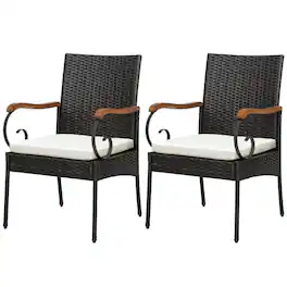 Pefilos - Set of 2/4 Outdoor PE Wicker Chair with Acacia Wood Armrests-Set of 2, Outdoor Stackable Dining Chairs for All Weather - White