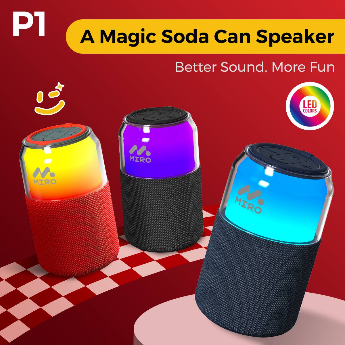 P1 A Magic Soda Can Speaker Better Sound. More Fun LED COLORS MIRO MIRO MIRO