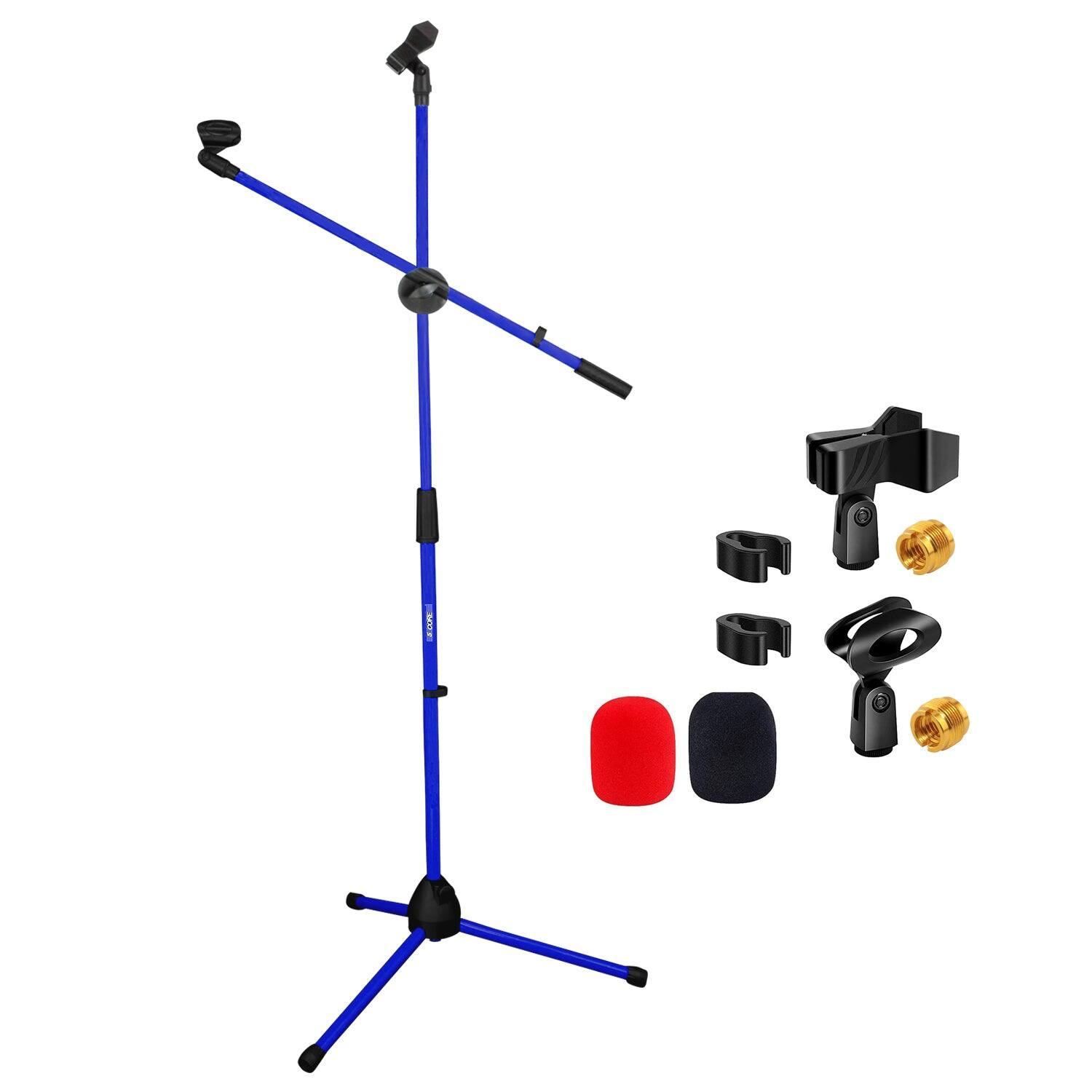 5 CORE - Mic Stand Floor Height Adjustable Tripod Microphone Stands w Extending Telescoping Boom Arm-MS DBL G D-BLU