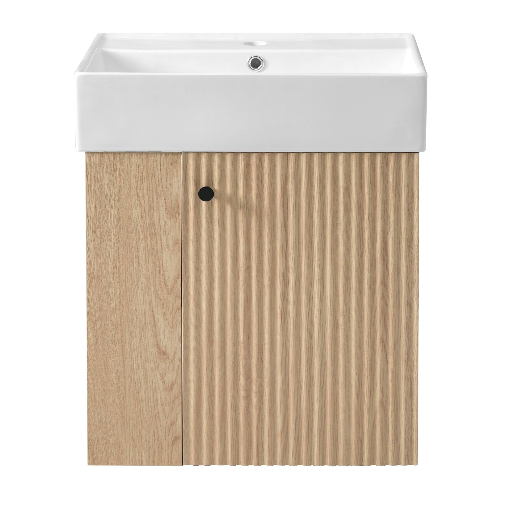 Alt View 8. Boyel Living - 21.6 Inch Modern Floating Bathroom Vanity with Ceramic Basin and Left Side Storage - Wood.