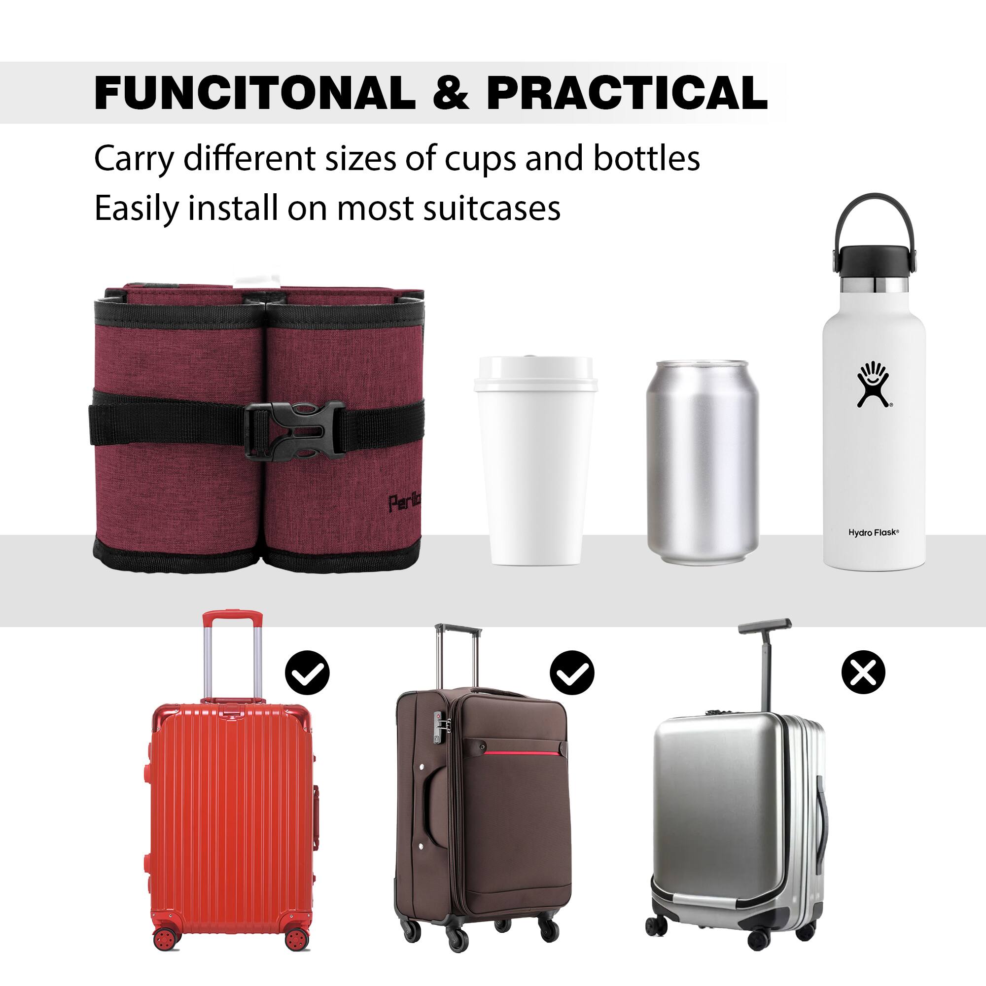 **FUNCTIONAL & PRACTICAL**

Carry different sizes of cups and bottles  
Easily install on most suitcases
