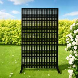 Loheer - Freestanding Metal Privacy Screen 6 ft x 3.61 ft Decorative Room Divider for Patio Balcony Garden - Black
