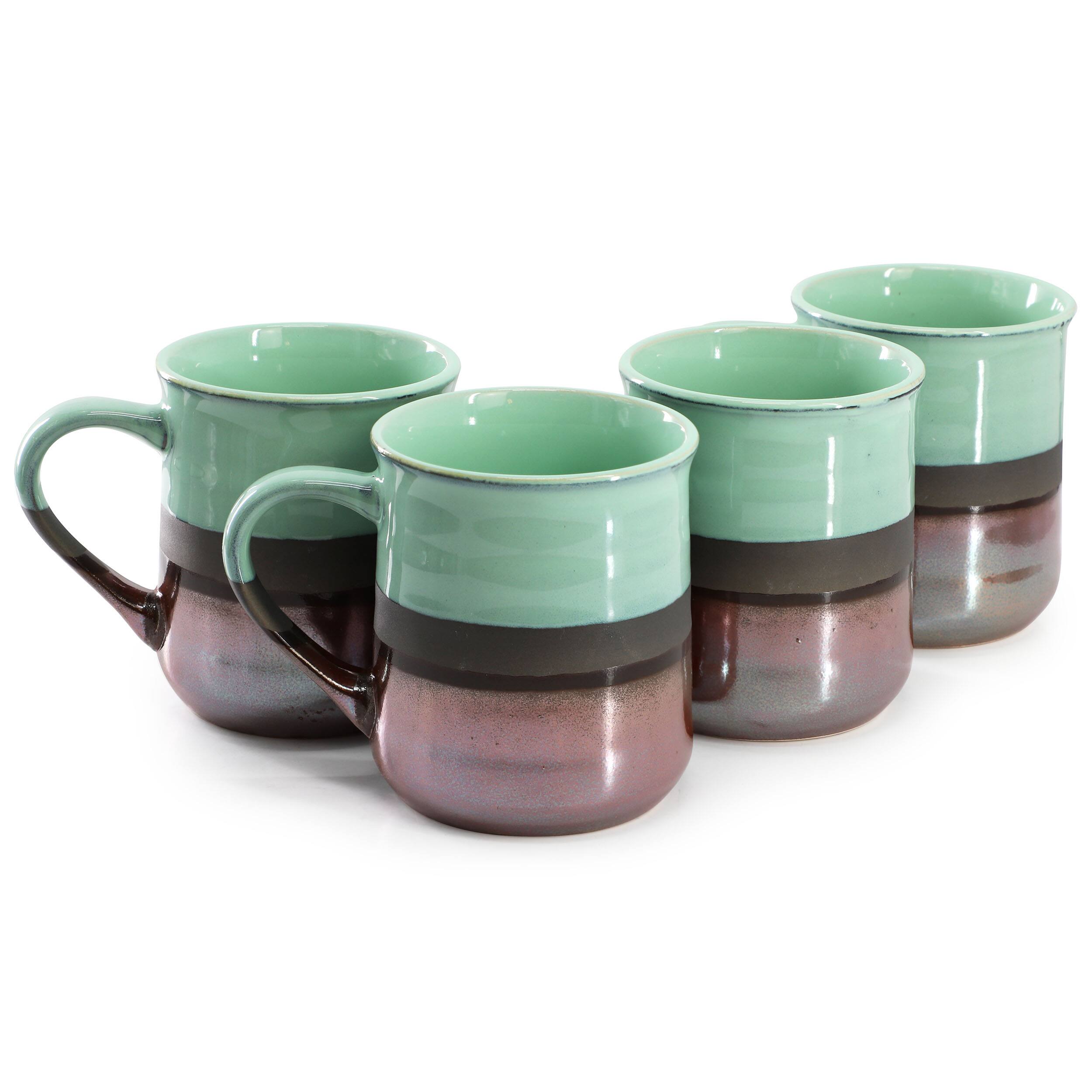 Alt View 1. Gibson - Gibson Home Copper Tonal 4 Piece 18 Ounce Stoneware Cup Set in Celadon - Celadon.
