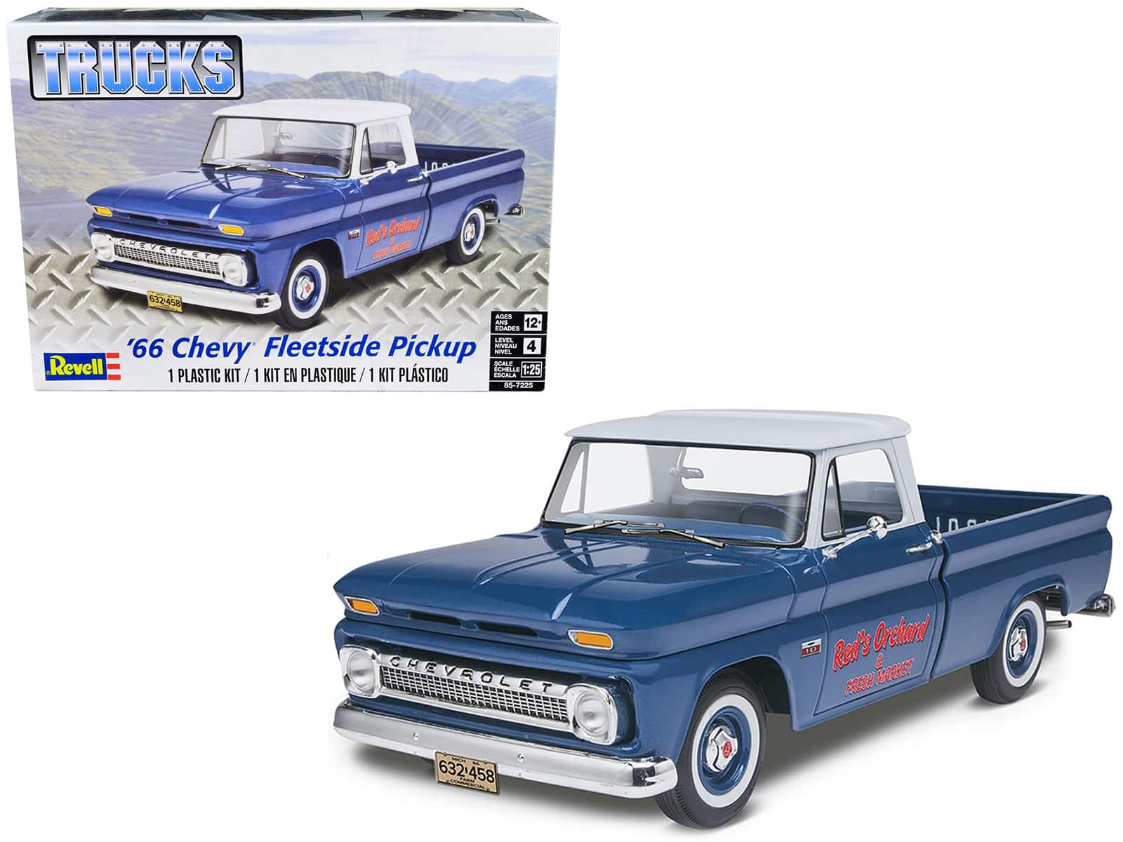 Level 4 Model Kit 1966 Chevrolet Fleetside Pickup Truck 1/25 Scale Model by Revell - Blue