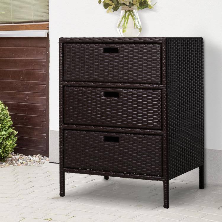 Alt View 2. PULUZ - Patio PE Rattan Storage Cabinet, Wicker Pool Cabinet Organizer, Outdoor Towel Rack for Pool with 3 Drawers - Brown.