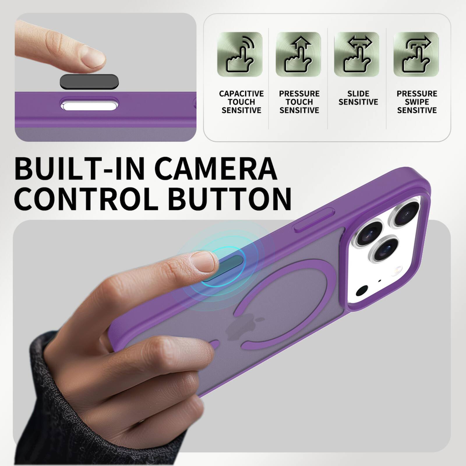 CAPACITIVE PRESSURE SLIDE PRESSURE TOUCH TOUCH SENSITIVE SWIPE SENSITIVE SENSITIVE SENSITIVE BUILT-IN CAMERA CONTROL BUTTON