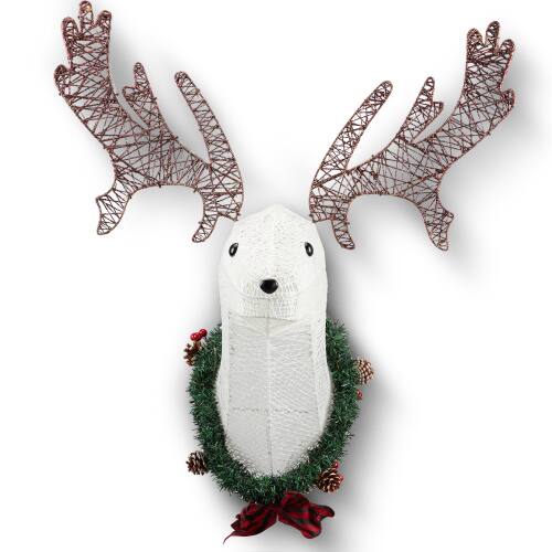Winado - 39in Christmas Wall Reindeer Head Decor with Light Hanging Wreath for Indoor / Outdoor Decoration - White