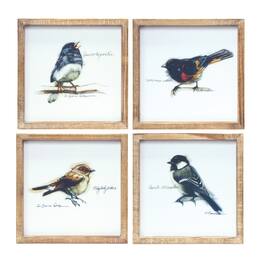 BreeBe - Wood Framed Bird Art Print (Set of 4) - Brown, White