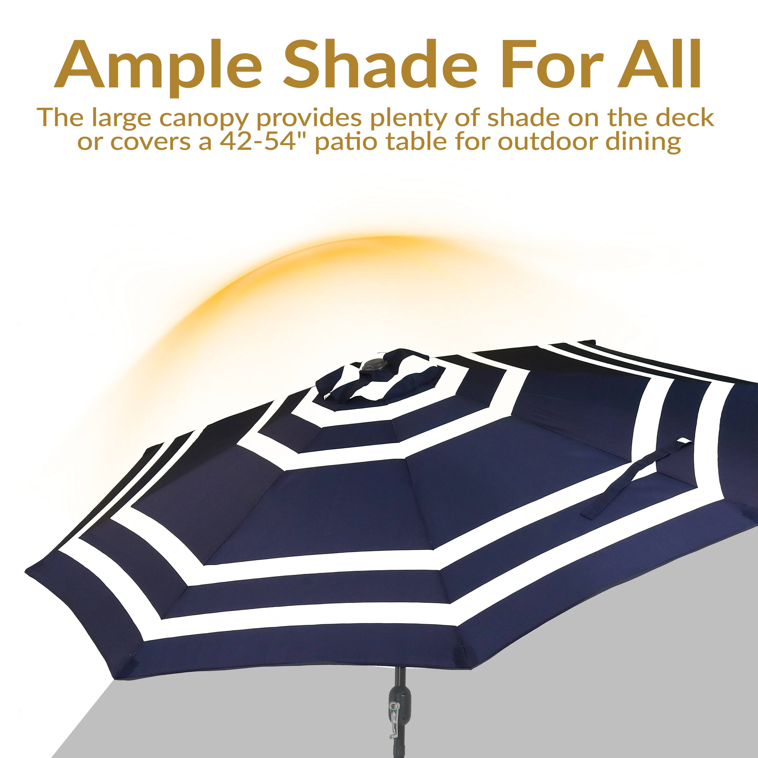 Ample Shade For All

The large canopy provides plenty of shade on the deck or covers a 42-54" patio table for outdoor dining