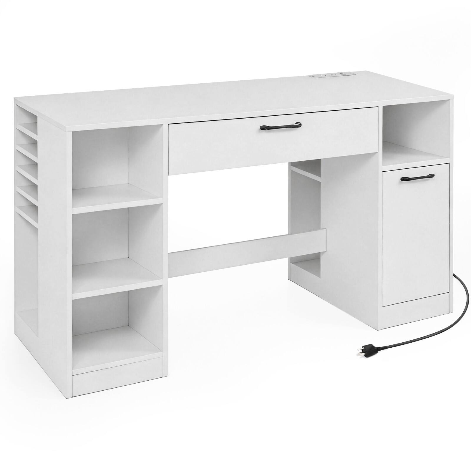 Alt View 9. Costway - Costway 53" Sewing Table with Power Outlets 2 Drawers Open Compartments 5 Removable Shelves - White.