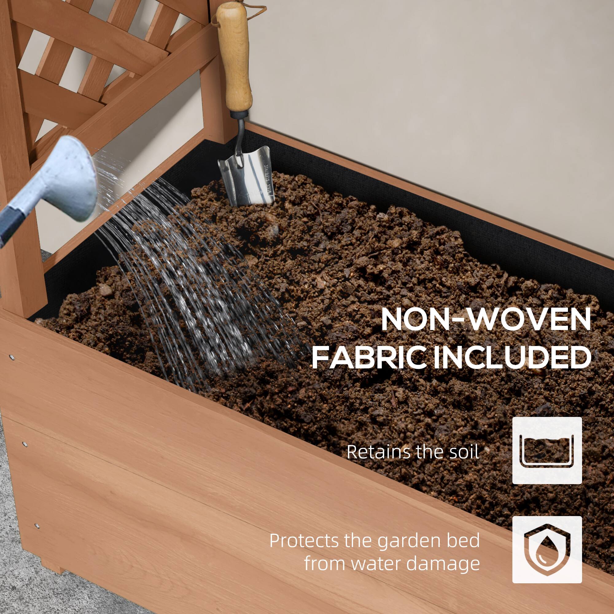 NON-WOVEN FABRIC INCLUDED
Retains the soil
Protects the garden bed from water damage