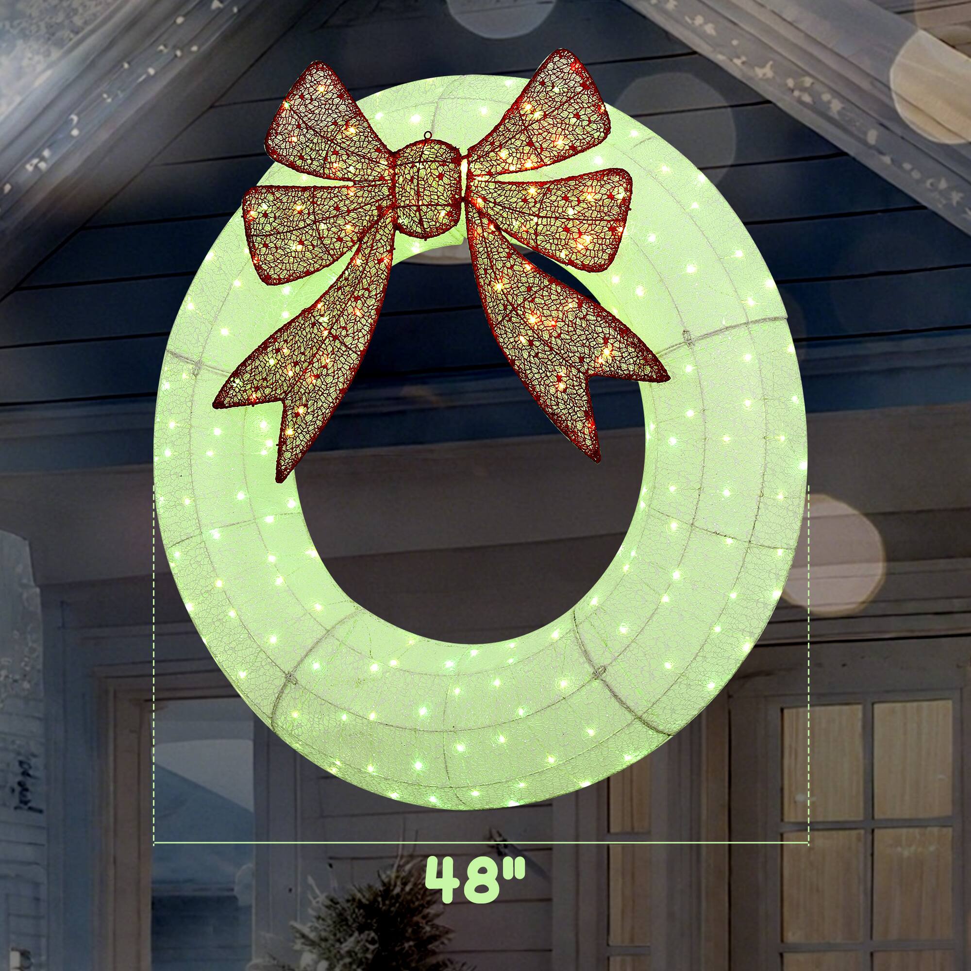 Alt View 2. Outsunny - 48in Lighted Christmas Wreath, Dual Color LED, 44 Modes, Daily Timer, Remote, Indoor Outdoor - White.