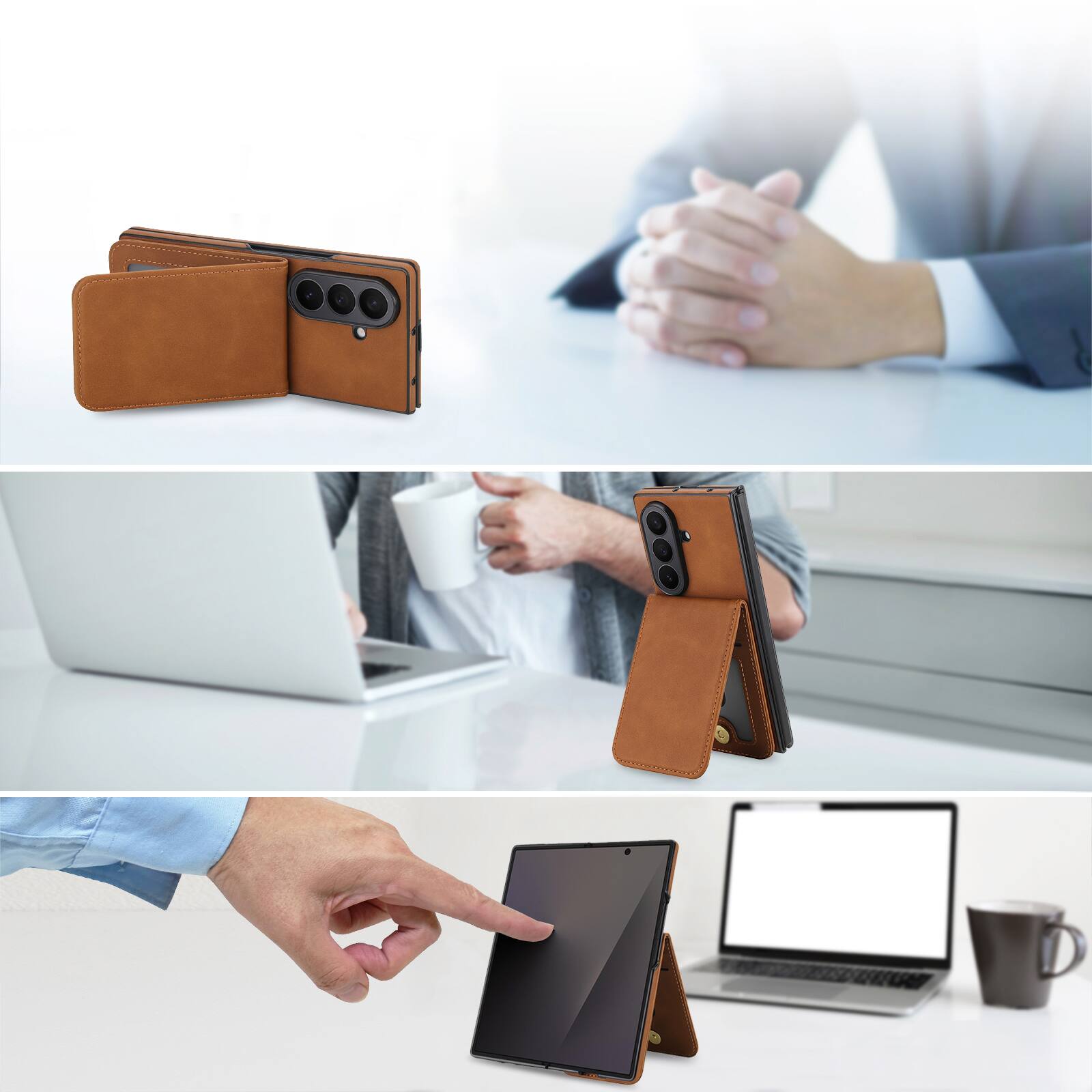 Alt View 2. Dteck - Detachable Magnetic Wallet Case for Samsung Galaxy Z Fold7,Retro RFID Blocking PU Leather Folio Cover with Card Holder - Brown.