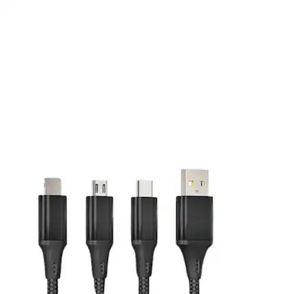 Front. Home Collection - 3 in 1 USB Micro Type C Fast Charging Cable Cell Phone Tablet Tab Cord Charger in Black.