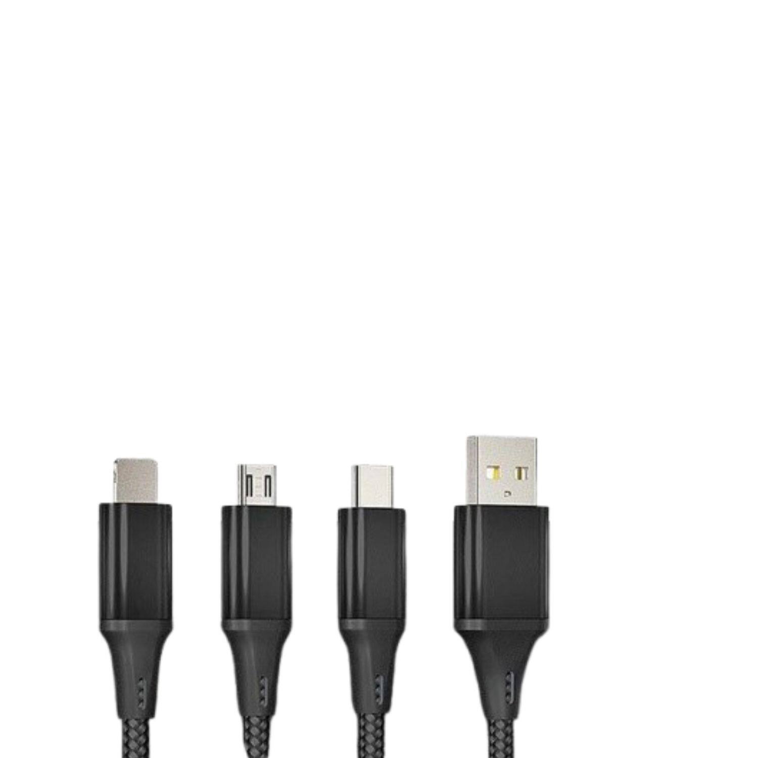 Front. Home Collection - 3 in 1 USB Micro Type C Fast Charging Cable Cell Phone Tablet Tab Cord Charger in Black.
