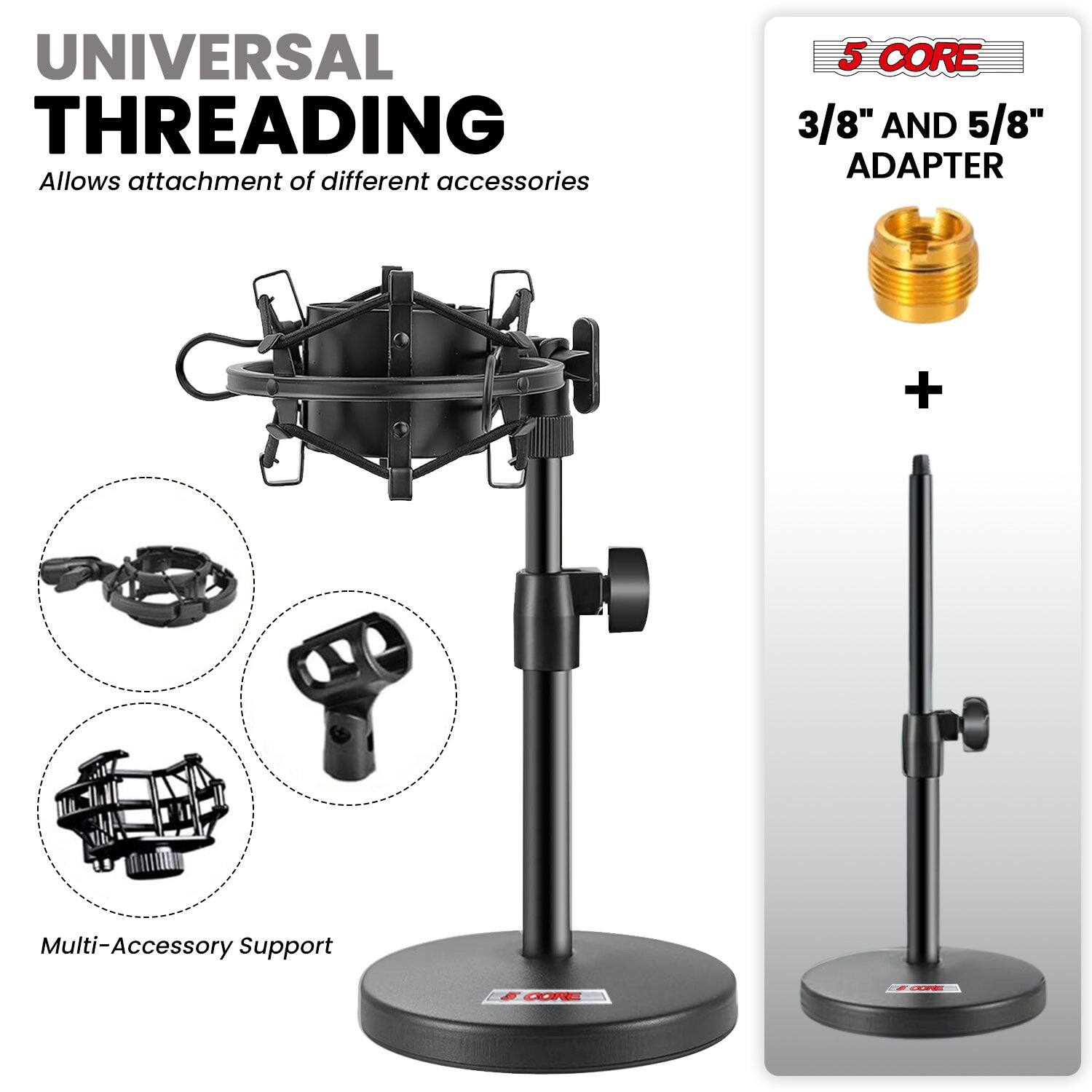 UNIVERSAL THREADING, 5 CORE, 3/8" AND 5/8" ADAPTER, Multi-Accessory Support
