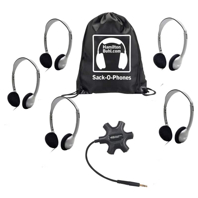 HamiltonBuhl - Galaxy Econo-Line of Sack-O-Phones with 5 Personal-Sized HA2 Headphones, Starfish Jackbox and Carry Bag