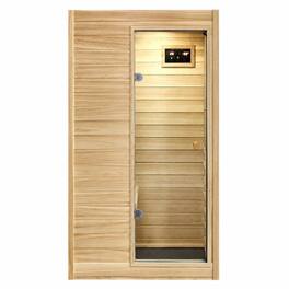 RYHNUYNE - Far Infrared Sauna Room, 36.61 x 29.33 x 62.99 in, European Aspen Wood, 5 Heating Panels, 905W, Bluetooth Speaker - Natural Wood