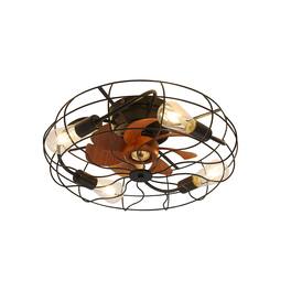 HOMLUX - Indoor Low Profile 20 Inch Industrial 7 Blades Remote Control Ceiling Fan with Bulb Light - Black