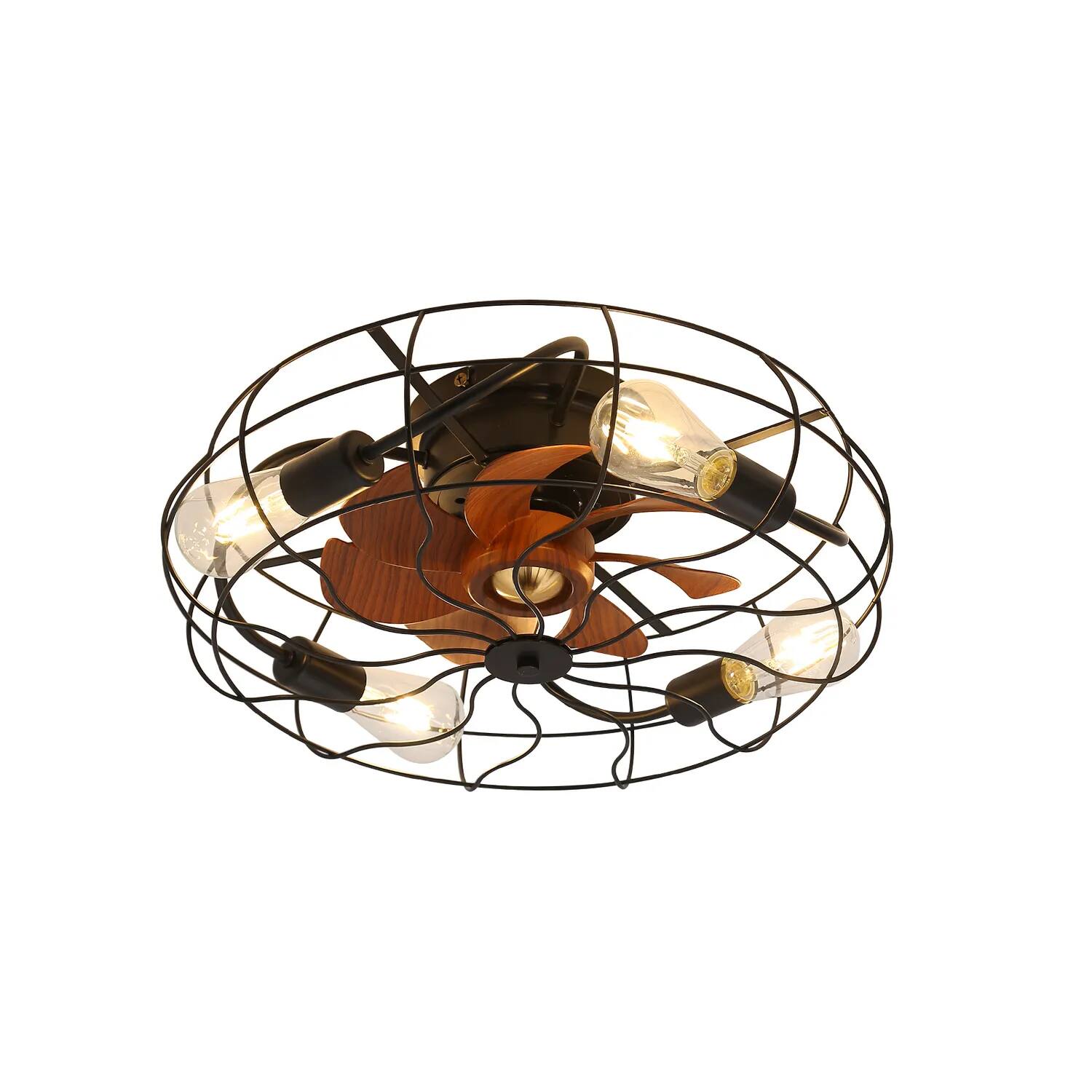 Front. HOMLUX - Indoor Low Profile 20 Inch Industrial 7 Blades Remote Control Ceiling Fan with Bulb Light - Black.