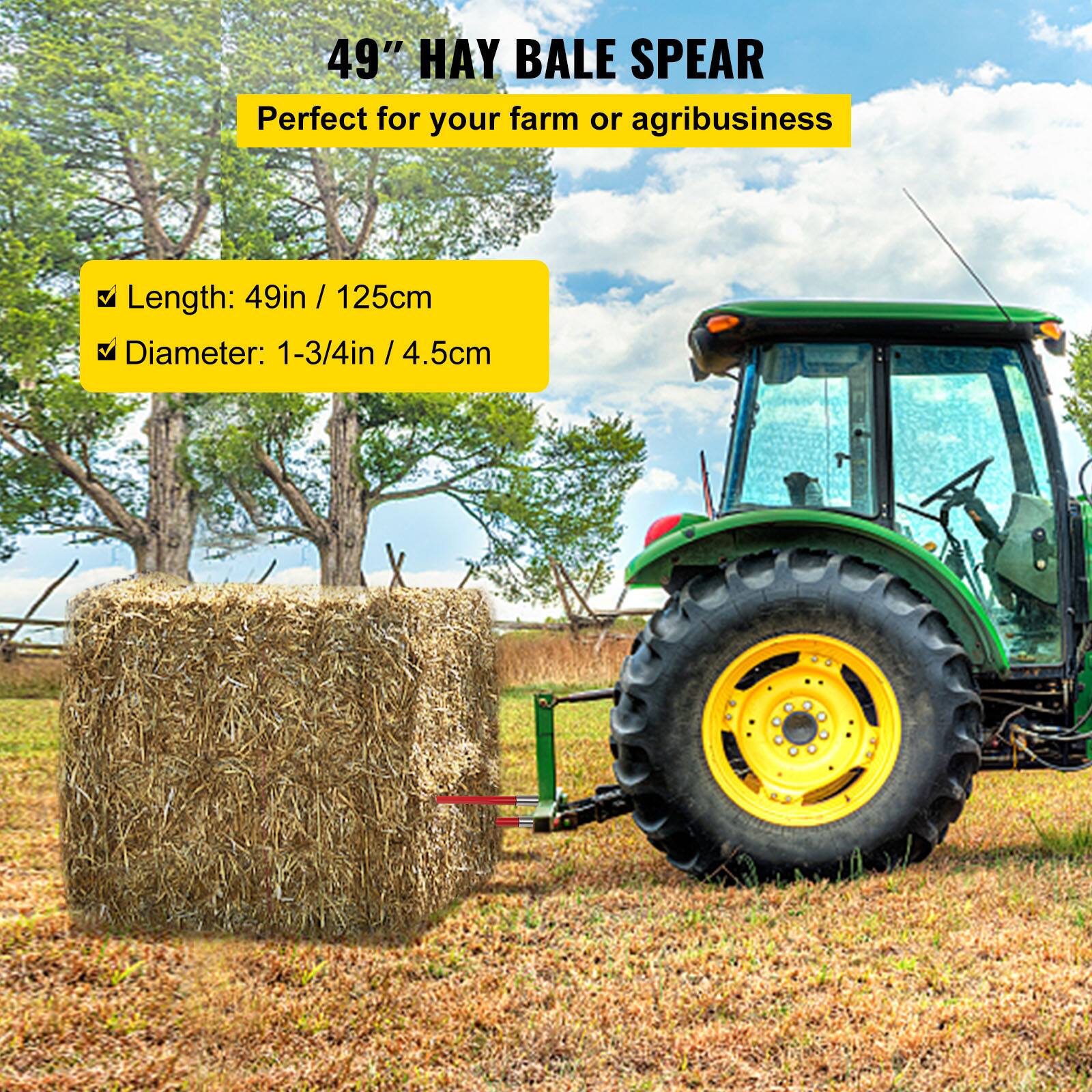 49" HAY BALE SPEAR  
Perfect for your farm or agribusiness  

- Length: 49in / 125cm  
- Diameter: 1-3/4in / 4.5cm