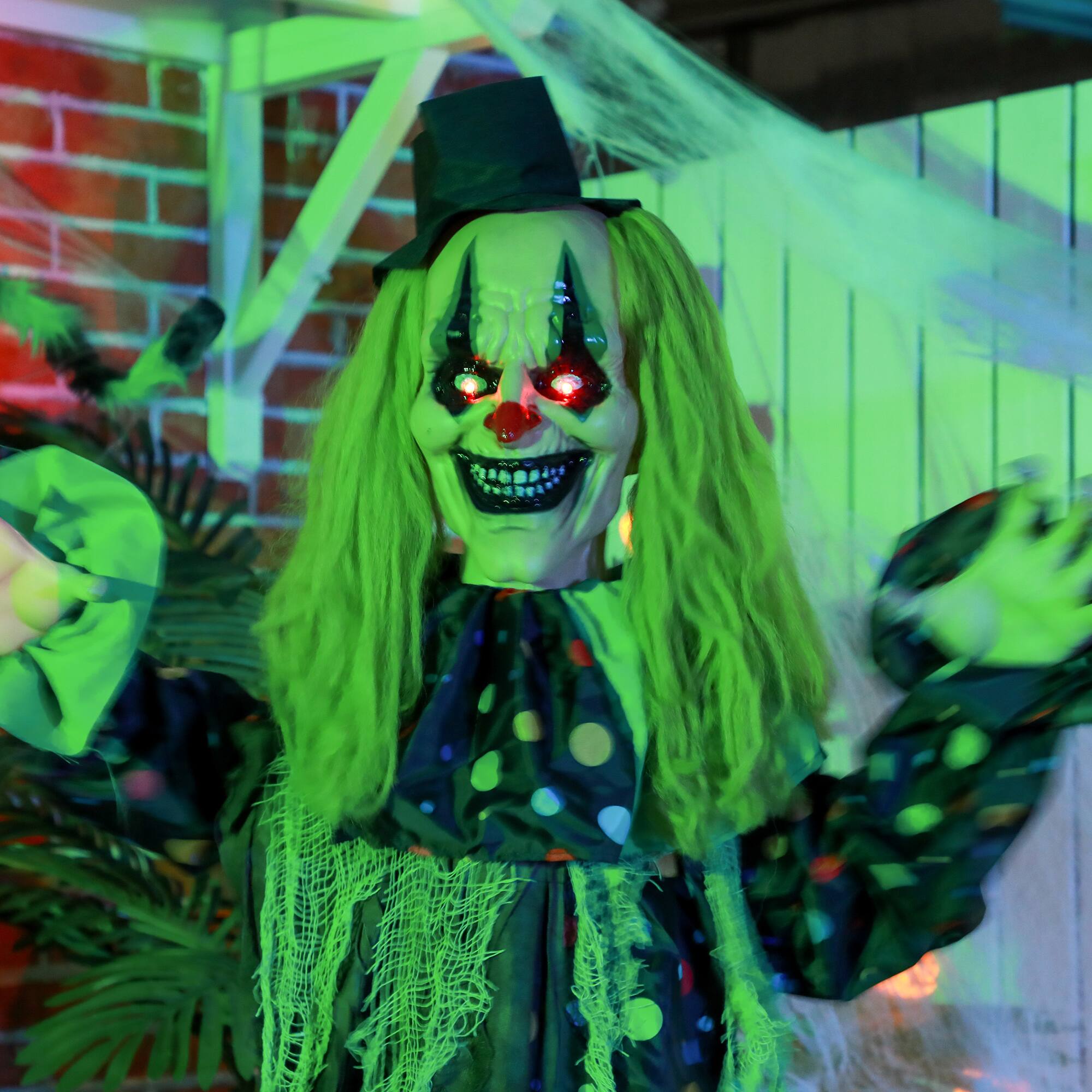 Alt View 7. Homcom - 6.1' Outdoor Halloween Decoration, Animatronic Circus Clown, Sound and Motion Activated Animated Prop with Light Up Eyes - Green and Black.