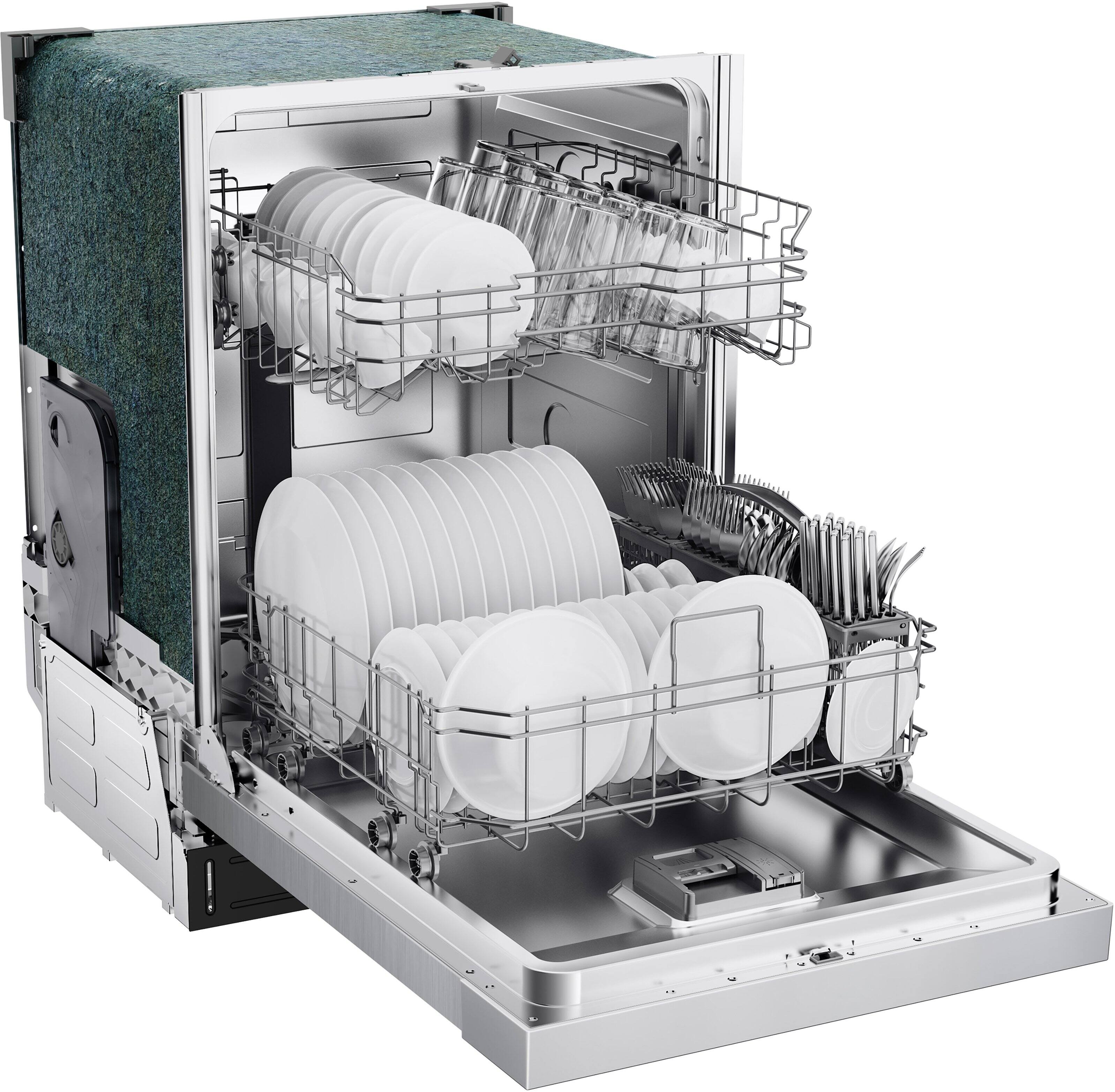 Angle. Midea - 24" Front Control Built-In Dishwasher with Auto-Open Door, Hybrid Tub, Heated Dry, 52 dB - Stainless Steel.