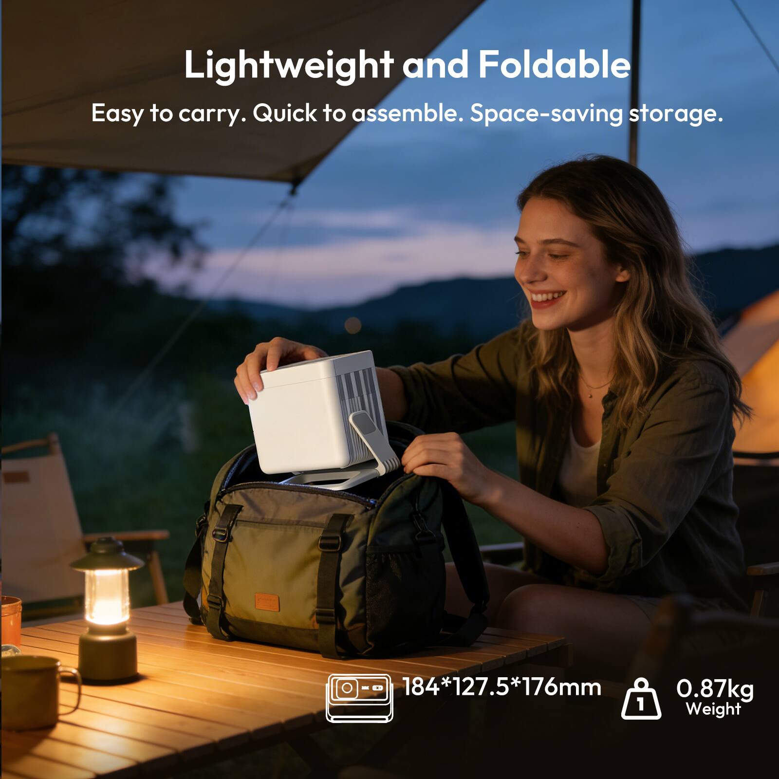 Lightweight and Foldable  
Easy to carry. Quick to assemble. Space-saving storage.  

184*127.5*176mm  
0.87kg  
Weight