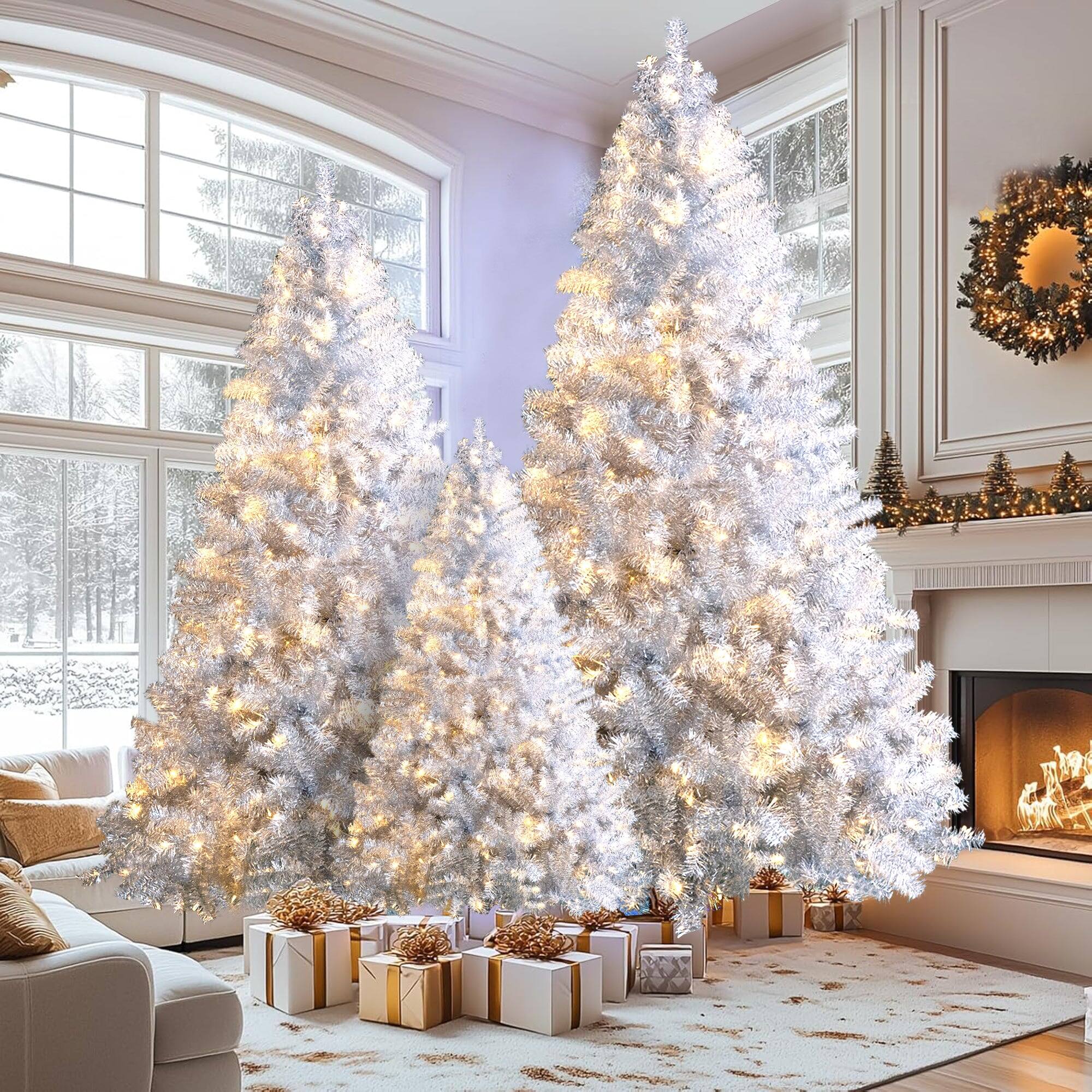 Alt View 1. Hivvago - 7.4FT, 6FT, 4FT Silver Pre-lit Artificial Hinged Christmas Tree Set - Silver.