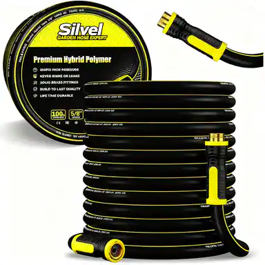 Silvel Garden Hose Expert
Premium Hybrid Polymer
- Soft Handle Pressure
- Never Kinks or Leaks
- Heavy Duty Construction
- Built to Last Quality
- 100% Durable
100 FT
5/8"