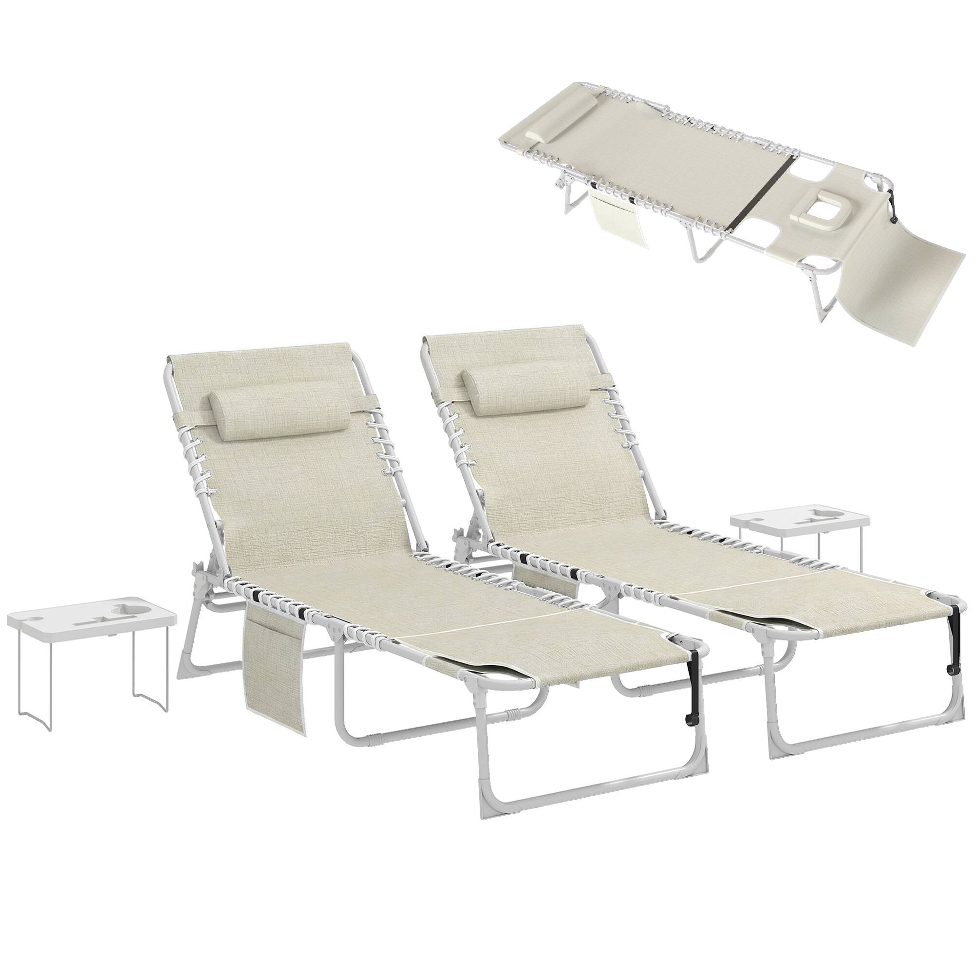 Outsunny - Chair Set of 2 with Face Hole and Side Table - Beige