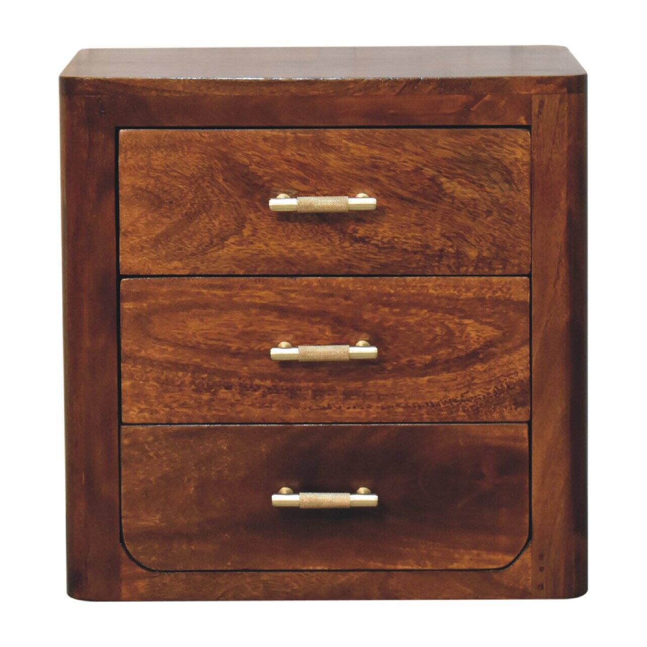Artisan Furniture - Solid Wood Luca Nightstand, 3 Drawers - Brown