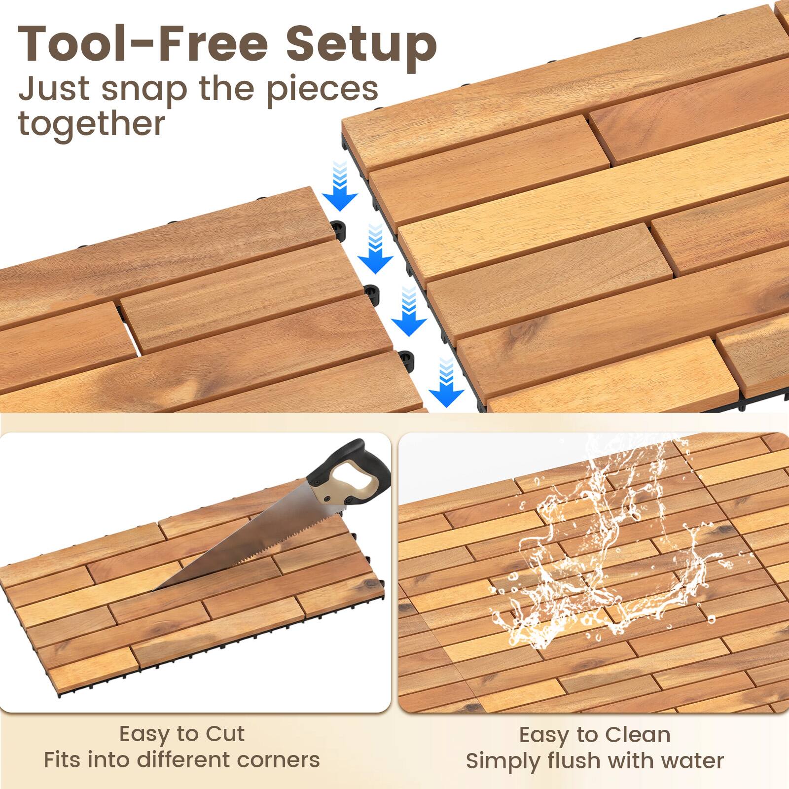Tool-Free Setup  
Just snap the pieces together  

Easy to Cut  
Fits into different corners  

Easy to Clean  
Simply flush with water