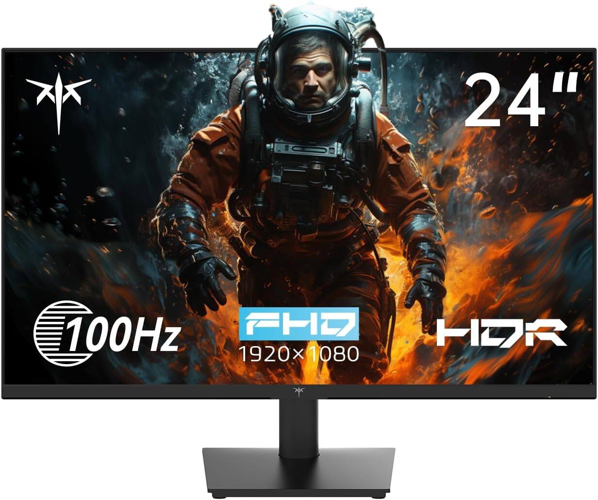 KTC - H24V13 24 Inch 1080P Full HD Computer Monitor, 100Hz HDR10 Frameless Gaming Monitor with Freesync, HDMI and VGA Ports - Black