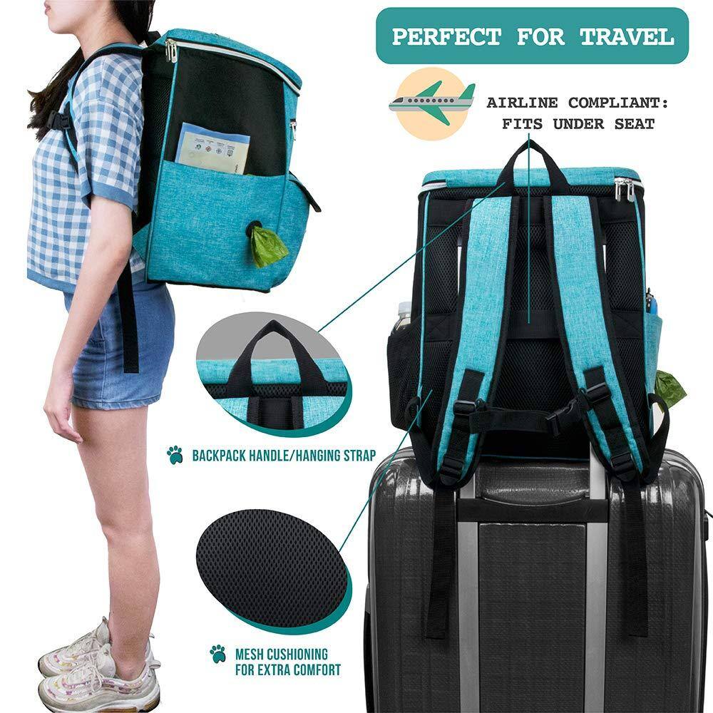 PERFECT FOR TRAVEL

AIRLINE COMPLIANT: FITS UNDER SEAT

BACKPACK HANDLE/HANGING STRAP

MESH CUSHIONING FOR EXTRA COMFORT