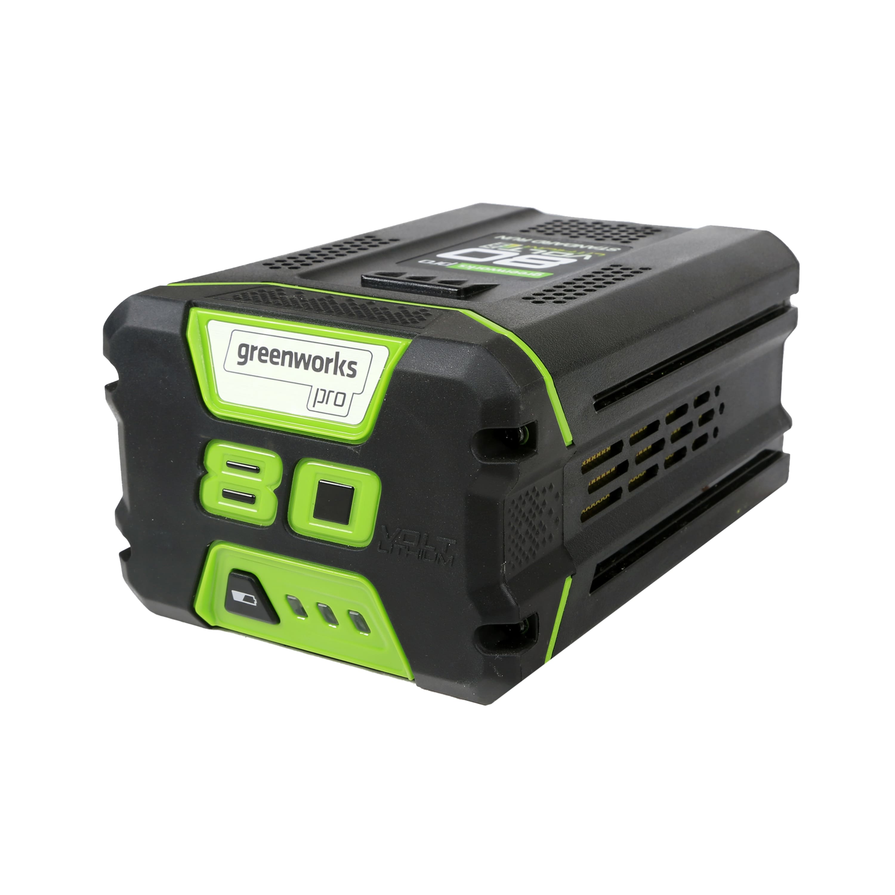 Left. Greenworks - 80-Volt 170 MPH 730 CFM Cordless Handheld Blower (1 x 2.5Ah Battery and 1 x Charger) - Green.