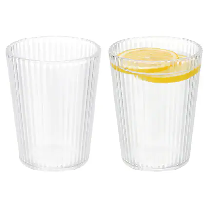 Front. Unique Bargains - 2pcs Clear Acrylic Drinking Glasses, 9.5oz Stripe Texture Unbreakable Stackable for Water Juice Beer - Transparent.