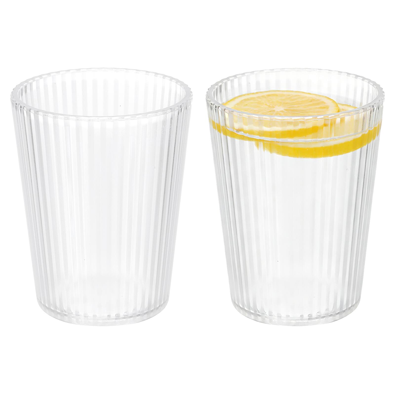 Front. Unique Bargains - 2pcs Clear Acrylic Drinking Glasses, 9.5oz Stripe Texture Unbreakable Stackable for Water Juice Beer - Transparent.