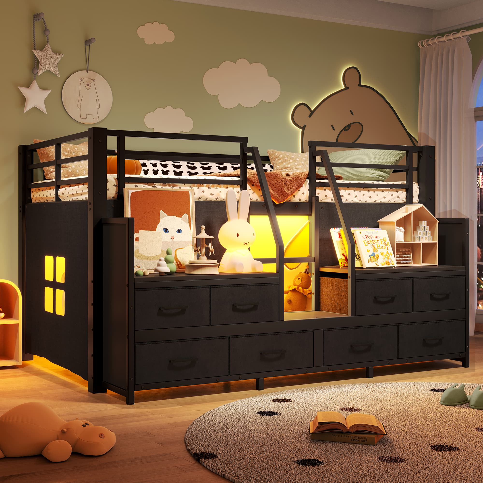 Anysun - Twin Low Metal Loft Bed with Storage Drawers, Shelves, Lights, Independent Under-Bed Space, No Box Spring - Black price history on PriceWatchPro