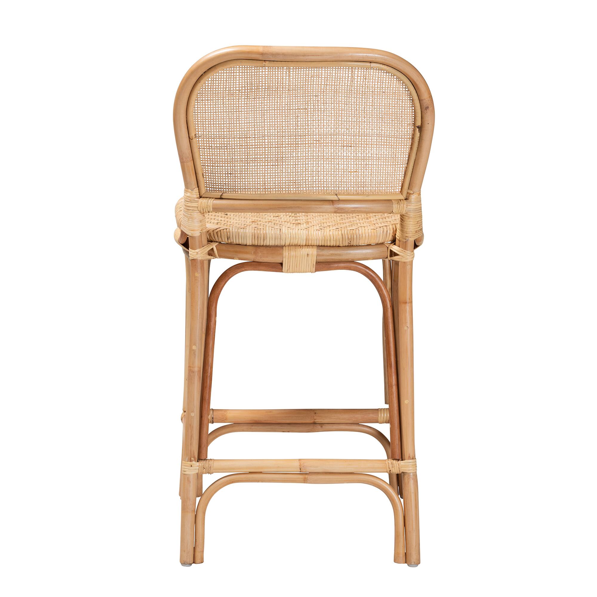 Back. bali & pari - Adrena Modern Bohemian Natural Rattan Counter Stool - Natural Brown.