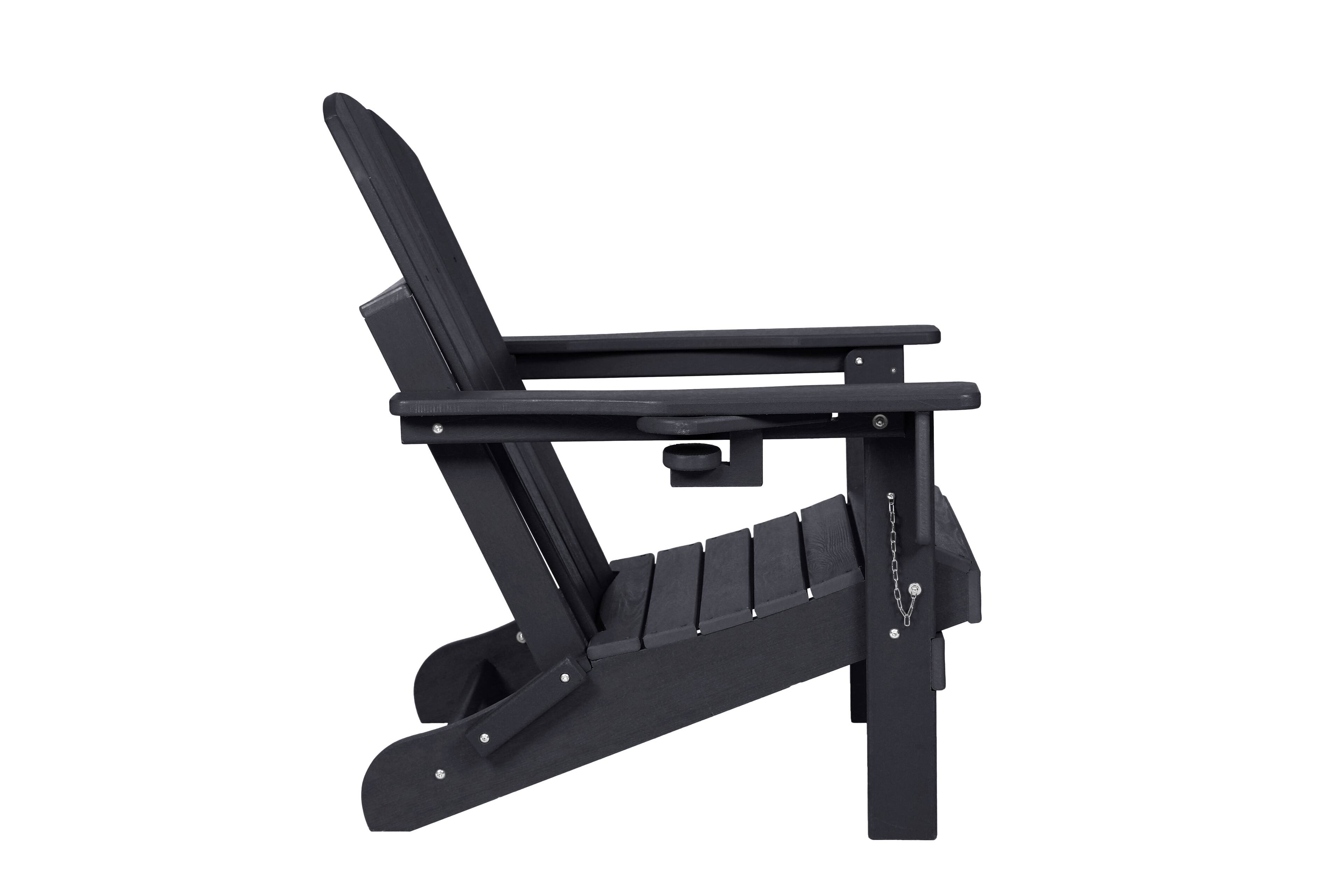 Alt View 5. GOODSILO - HDPE Folding Adirondack Chair with Dual Cup Holder - Wood Texture - Black.