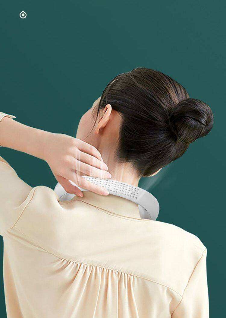 Left. Link - Neck Fan Bladeless Wrap Around Wearable Personal Cooling Fan 360° - White.
