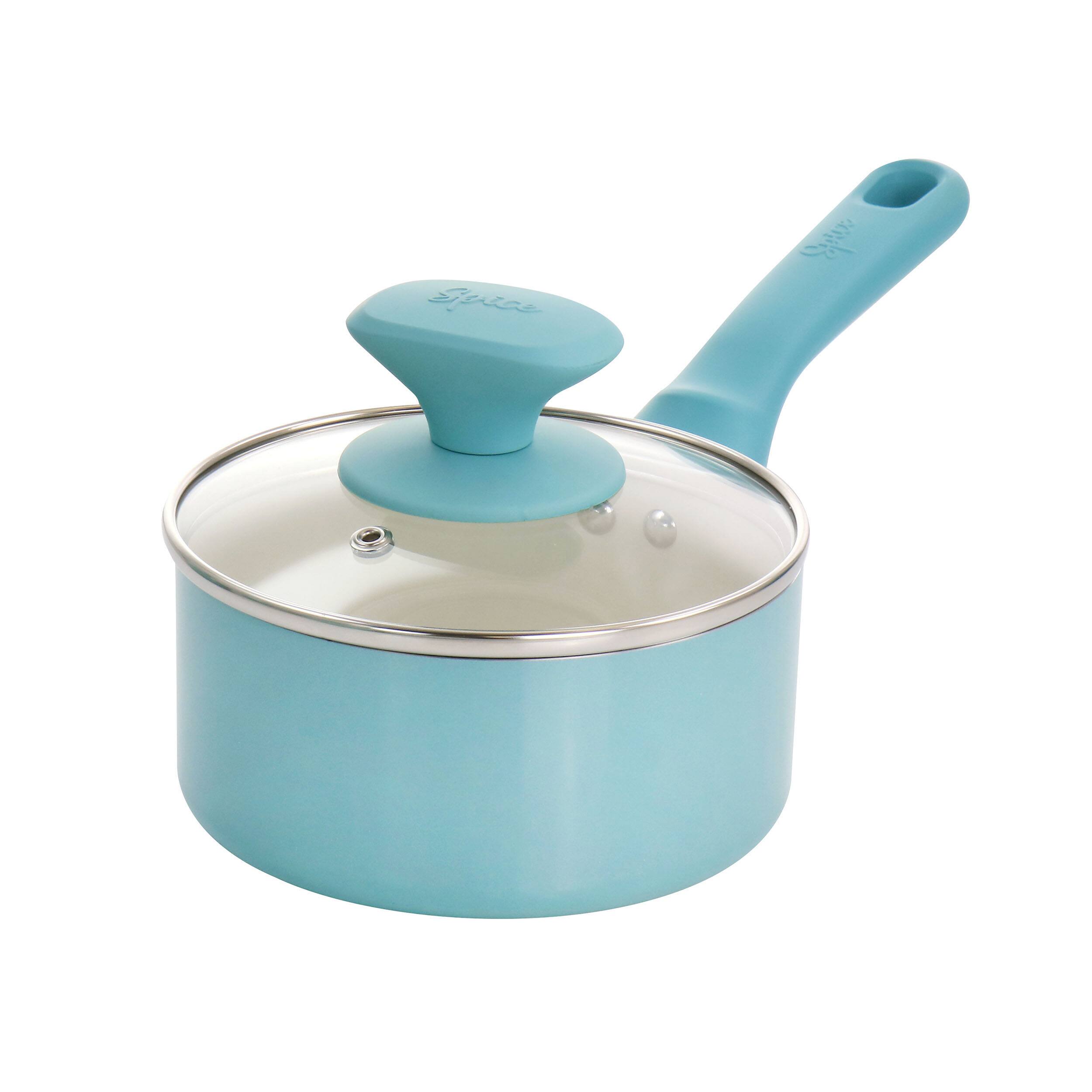Alt View 4. Brentwood - Spice by Tia Mowry Savory Saffron 16 Piece Ceramic Nonstick Cookware Set - Blue.